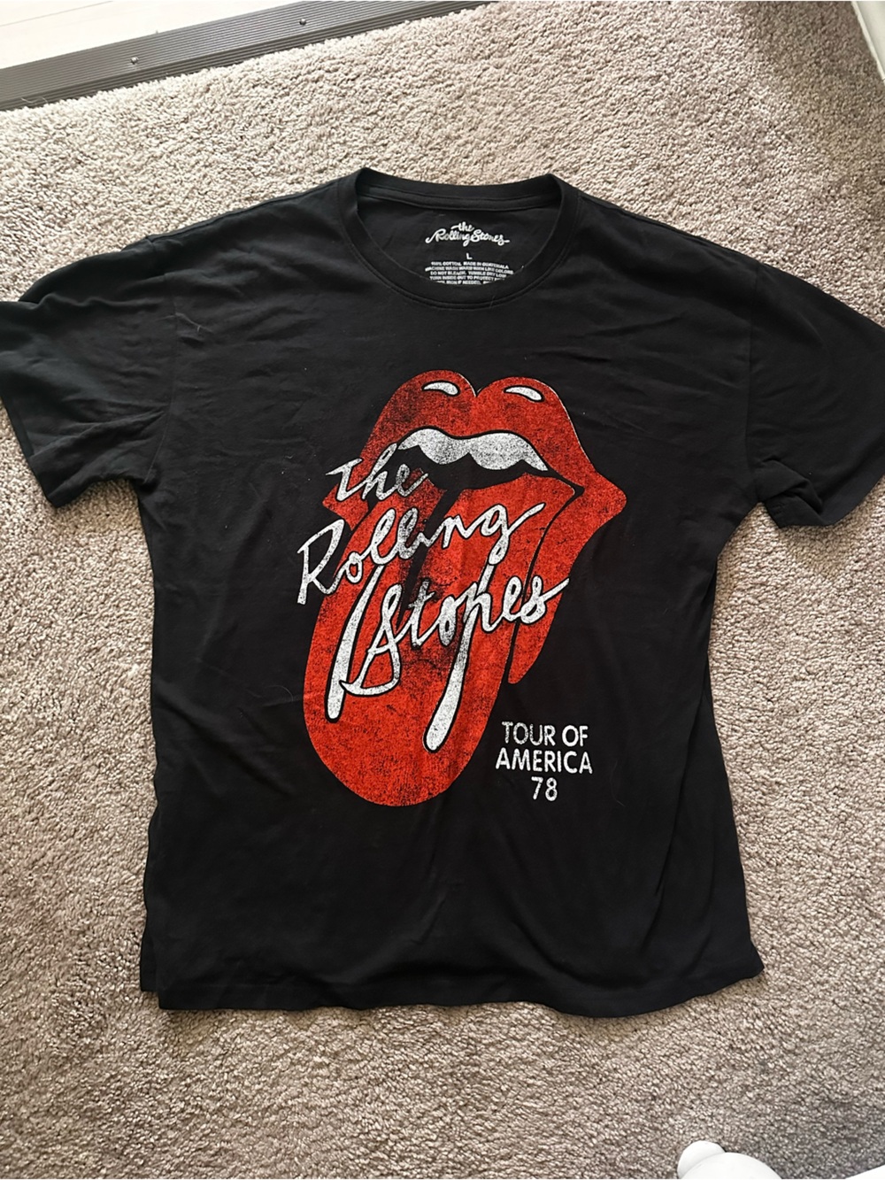 The Rolling Stones Black Tee with Red Tongue Graphic
